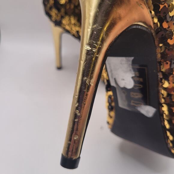 Shoe Republic LA Gold Sequin High Heel Booties Peep Toe Size 6.5 - Picture 6 of 8